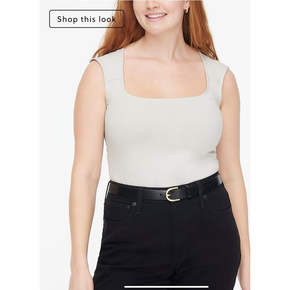 🤍 New J.Crew Square neck Cap-Sleeve Top –White Stretch Cotton – $45.00 NWT Sz L
